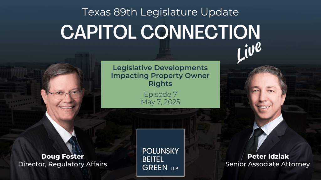 Two men in suits standing in front of the Texas Capitol Building.